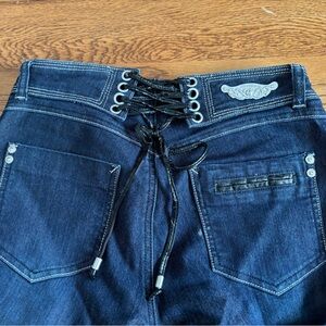 Apple Bottoms Navy Lace-Up High Rise Jeans